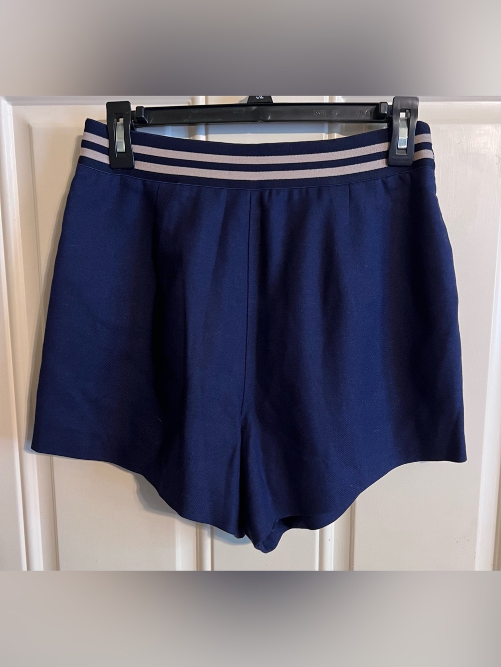 Mare Mare x Anthropologie High-Waist Navy Women's Shorts with Striped Waistband